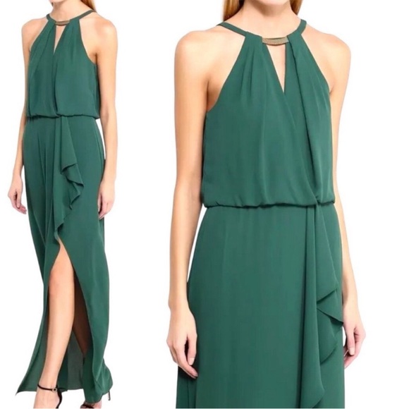 BCBGMaxazria | (8) Women’s Elegant Emerald Green Halter Maxi Dress - Picture 1 of 9